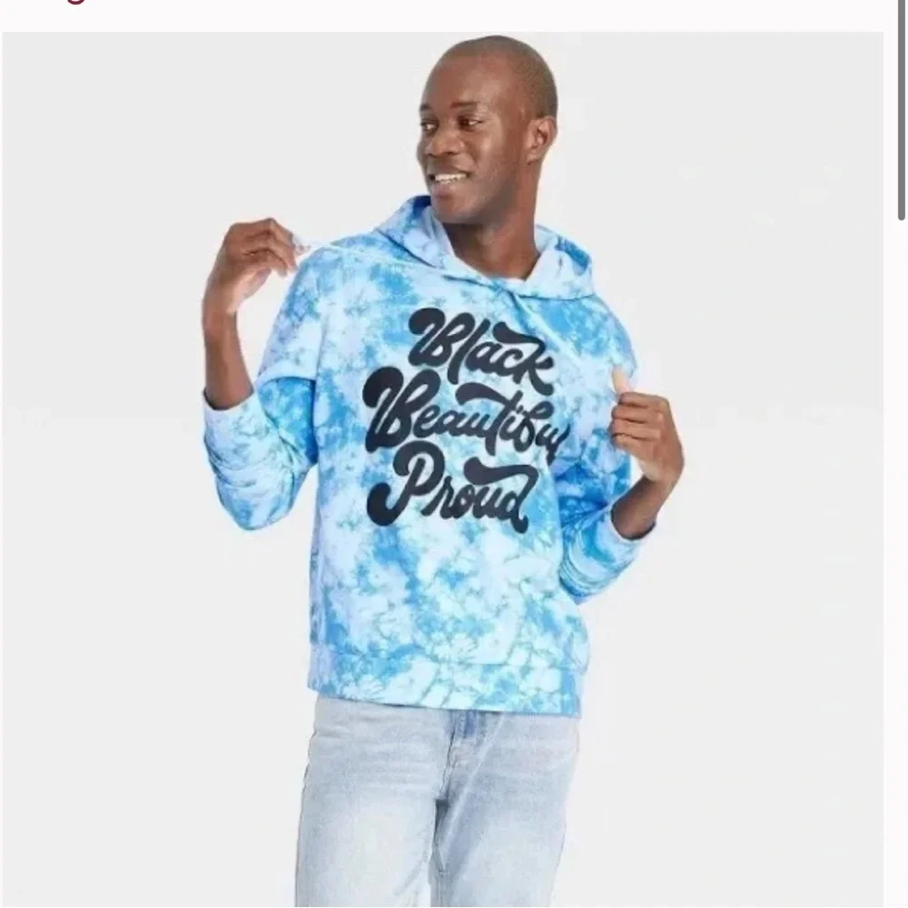New men’s Black history month hoodie tie dye blue and white size L